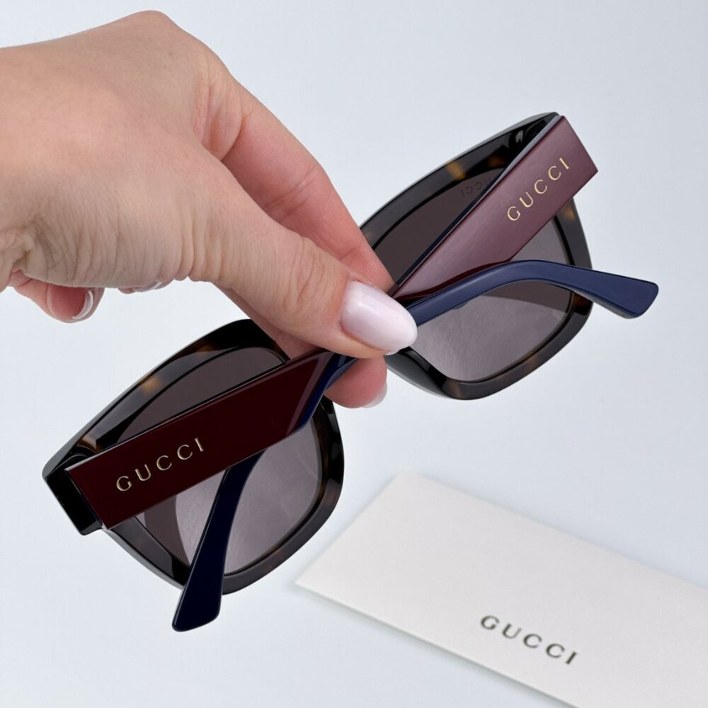 Gucci GG1670SK 002 BRAND NEW Sunglasses Havana Red Blue Grey Unisex Square - Picture 2 of 9